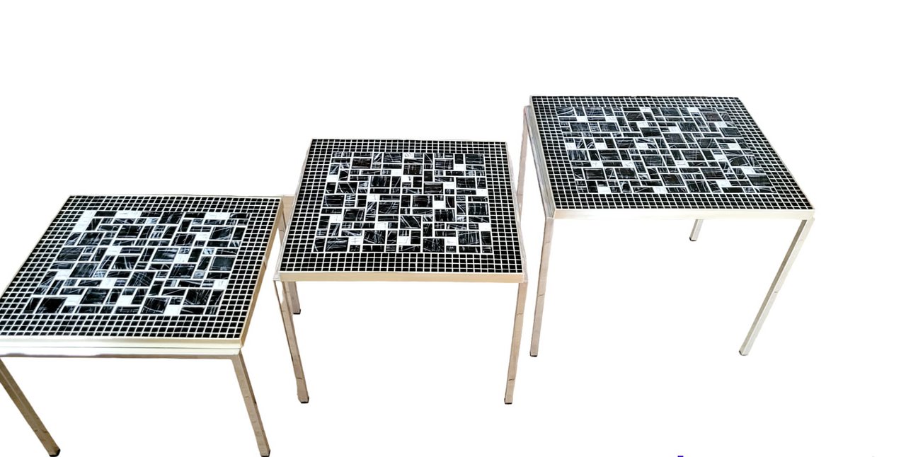 Image 6 of 3x Vintage nesting tables with mosaic.