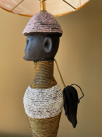 Madame Garage - Vintage African beaded lamp + orange shade