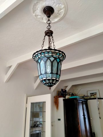 Vintage glas en lood hanglamp