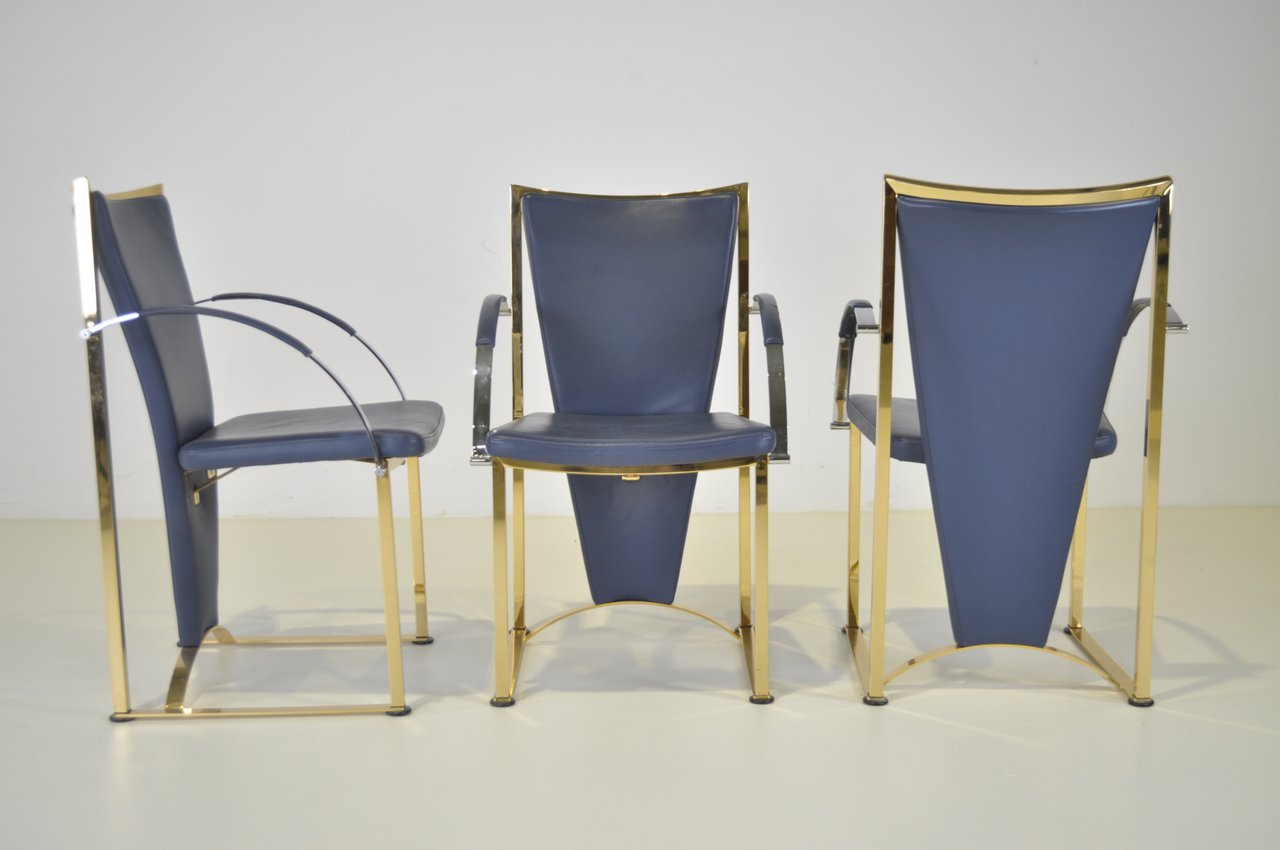Image 3 of 6x Ronald Schmitt Germany vintage brass and leather chairs