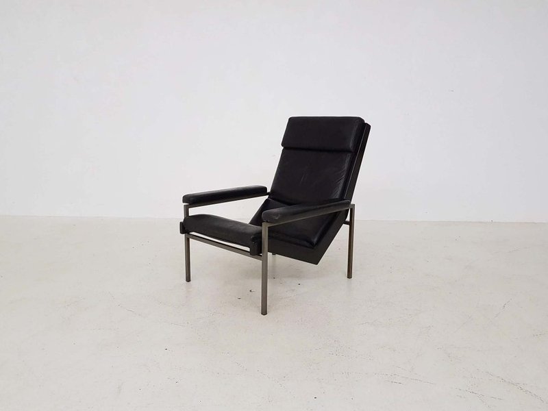 Rob Parry for Gelderland black leather lounge chair, The Nerherlands 1960's