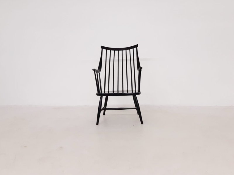 Lena Larsson for Nesto black spindle back lounge chair, Sweden 1960's
