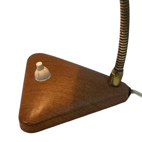 Red Desk lamp - Faux wooden base ans accent - Brass gooseneck