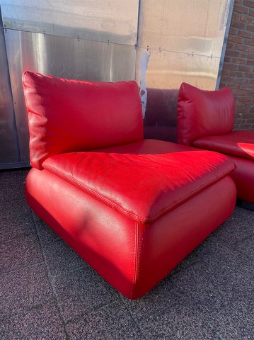 2x Vintage rode lounge fauteuils