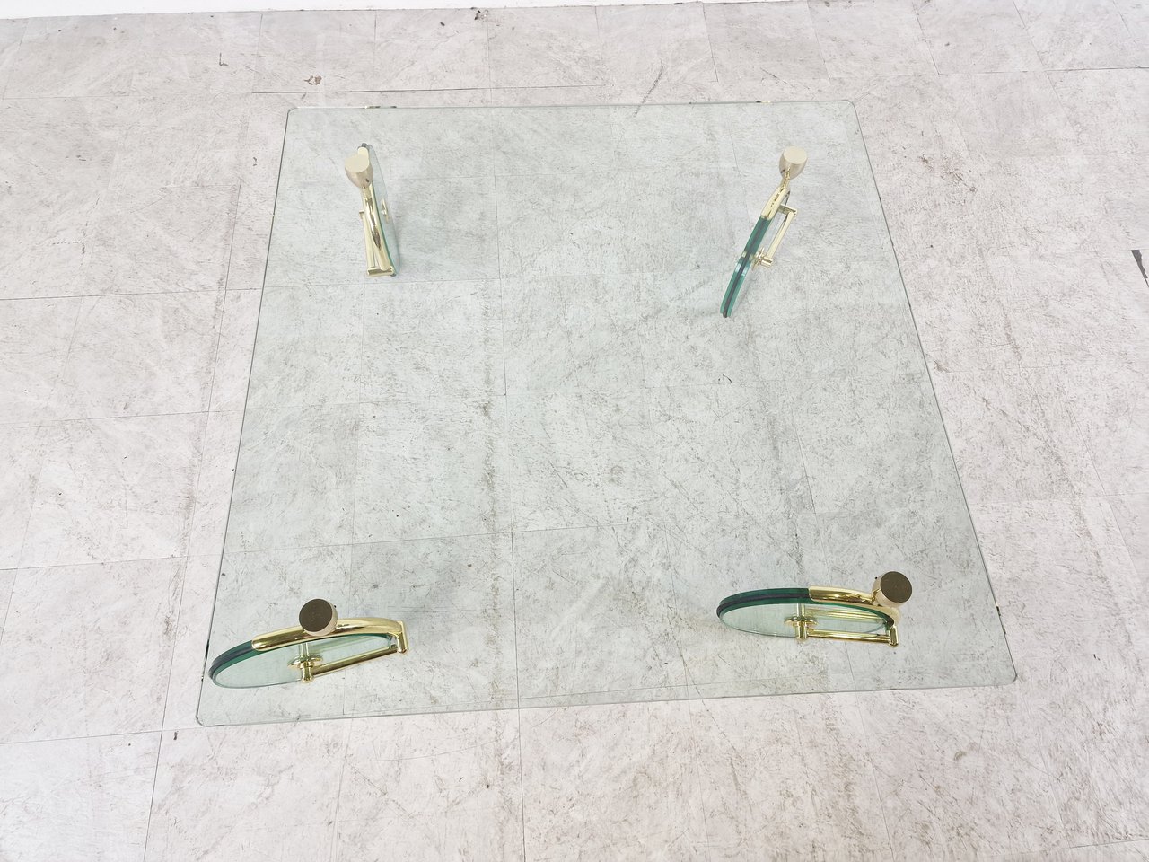 Mid Century glass coffee table with wheels image 6