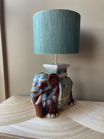 Madame Garage - Vintage Elephant statue lamp + green coconut shade
