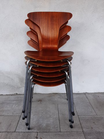 6x teak Arne Jacobsen mug / mosquito stoelen Fritz Hansen 1967
