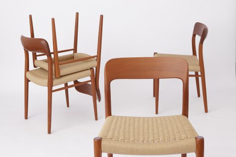 4x J.L. Moller model 75 chair by Niels Otto Moller