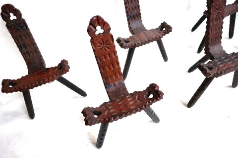 Spaanse Brutalist houten stoelen / krukken uit de jaren '60 (12x)