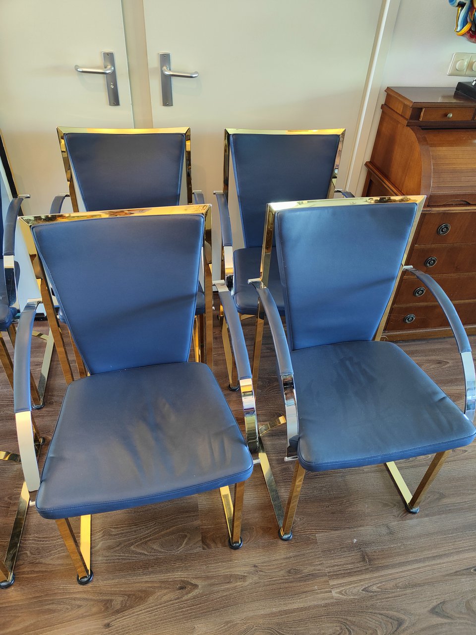 6x Ronald Schmitt Germany vintage brass and leather chairs image 9