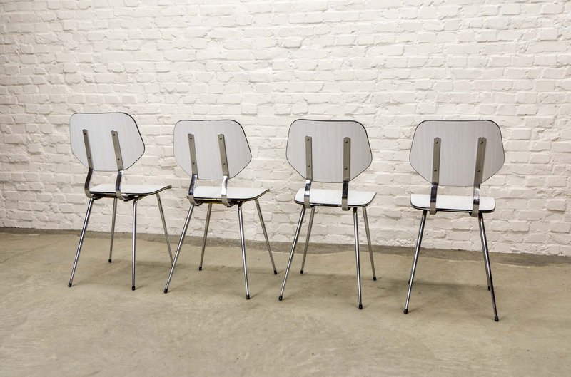4 White High Quality Brabantia Kitchen Chairs, The Netherlands, 1960s