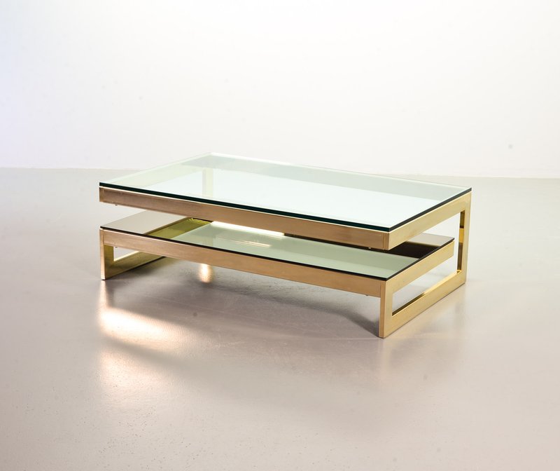 Belgo-Chrom Architectural G-Table 23-Carat Goldplated with Glass Tops. Belgium, 1970s. Ref.: CT009