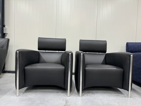 2 Leolux Goncharov Sessel aus schwarzem Leder
