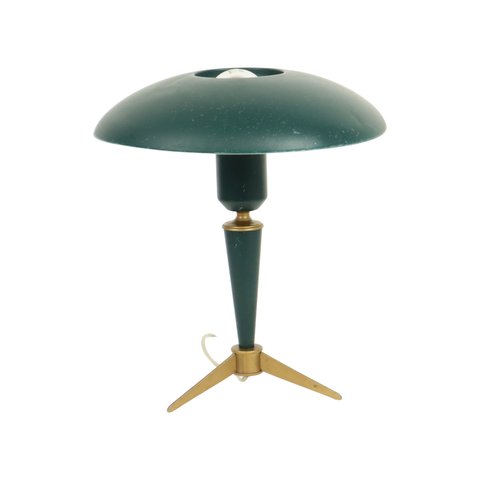 Iconische Louis Kalff Bijou Lamp Groen en Goud Ufo Mid Century Design 32cm