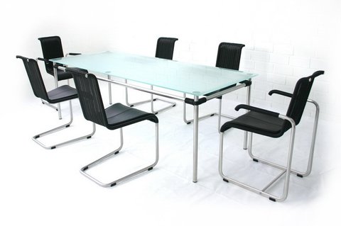 Tecta Kragtisch, dining table / dining table, glass table with stainless steel frame to B20, B25