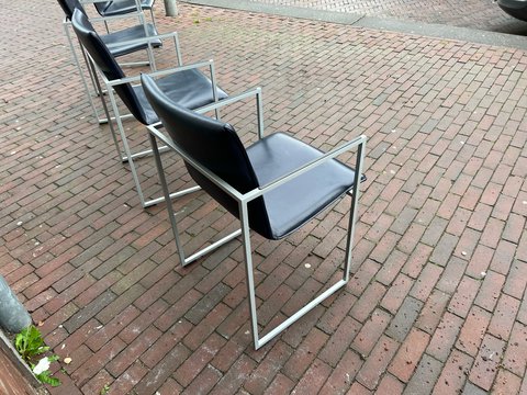 4x Arco Frame Chairs Blue leather
