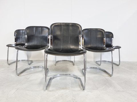 6 Willy Rizzo dining chairs for cidue, set of 6 - 1970s