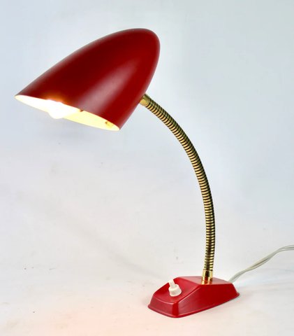 FM Design Denemarken - Rode Bureaulamp - Scandinavisch design - Messing nek