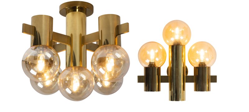 2 Hans Agne Jakobsson for teka, brass wall and ceiling lamp.