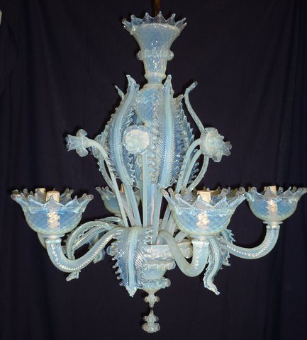 Vintage Venetiaanse Murano kroonluchter met kristal lampen