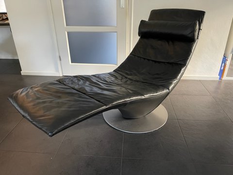 Natuzzi Italia lounge chair leer / chaise lounge kleur black