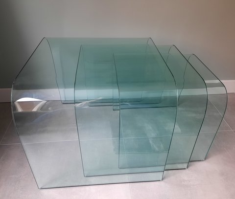 Angelo Cortesi and Sergio Chiappa-Gatto for Fiam Three glass waterfall nesting tables from the 80's
