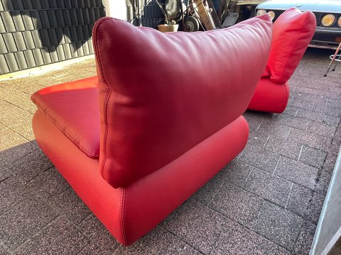 2x Vintage rode lounge stoelen