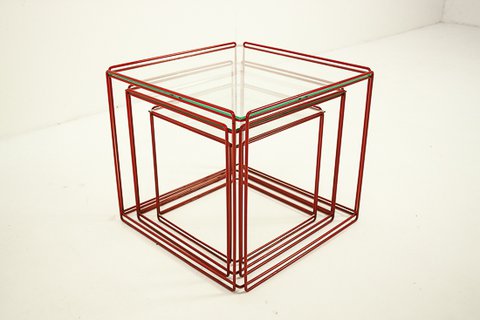 Max Sauze set of 3 Isocele nesting tables red