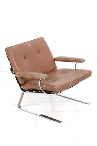 Chrome armchair with leather upholstery