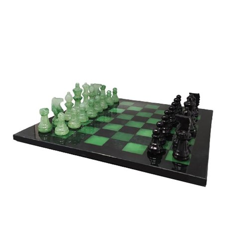 Vintage Black and Green Chess Set in Volterra Alabaster Handmade Made in Italy