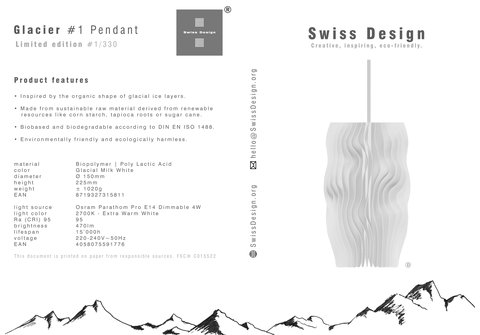 Swiss Design - Glacier #1 Pendant lamp, Lamp, Hanging lamp - Limited edition 1/330