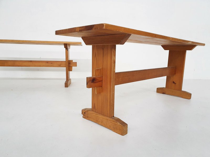 Scandinavian modern pinewood benches, 1960's