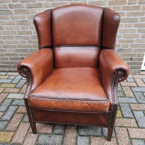 Muylaert classic cognac brown sheep leather club armchair