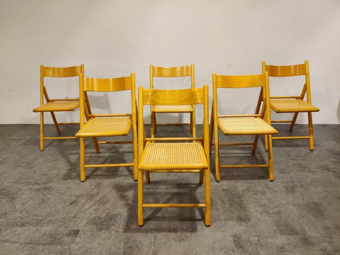 6 Vintage rattan folding chairs, 1960s