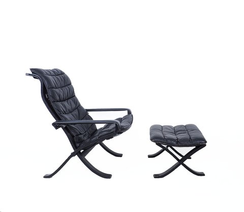 Westnofa Flex armchair + footstool - black leather