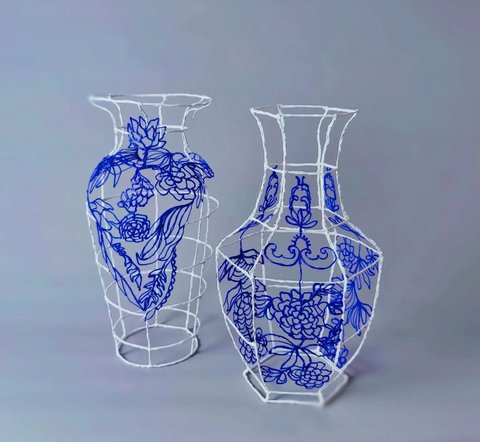 2x Iris Lucia Design - Delft blue vases