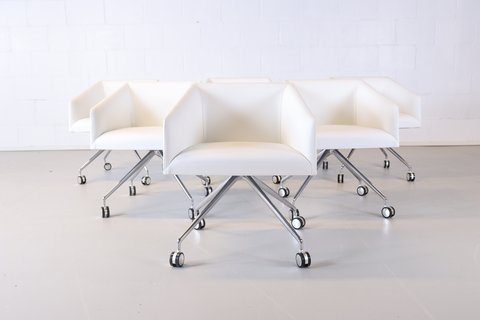 6x Arper Saari Designstuhl aus weißem Leder