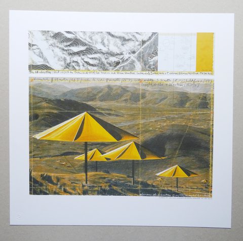 Christo - "The Yellow Umbrellas US " - offset druk  + original stofmonster