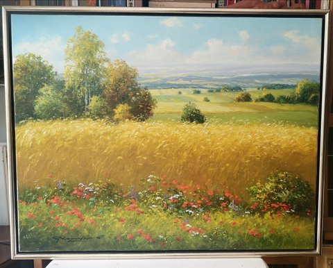 Landschap schilderij, Tarweveld met wilde bloemen by Gerhard Nesvadba