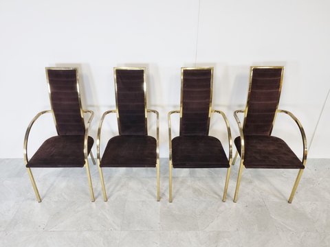 Vintage brass dining chairs by Belgo chrom, 1970s