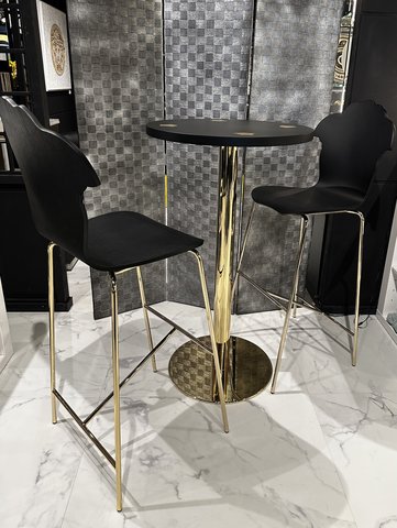 Versace cocktail table + 2 bar chairs