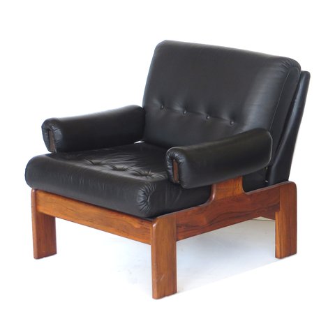 Mid century zwart leren design fauteuil