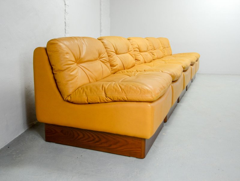 Exclusive Mid-Century Deep Yellow Leather Modular Sofaset by Dreipunkt, 1970s