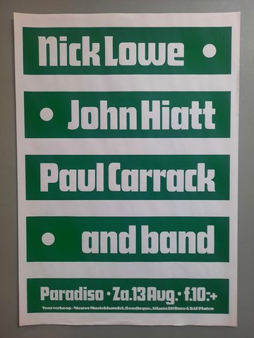Vintage Paradiso poster - Nick Lowe – John Hiatt – Paul Carrack from 1983