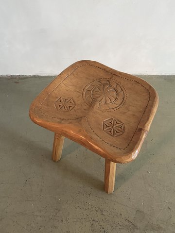 Franco Armand Solid Sculpted Wood Stool, Italy, 1960s