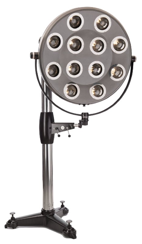 Industrial Re-designs Operating floor lamp on a heavy tripod