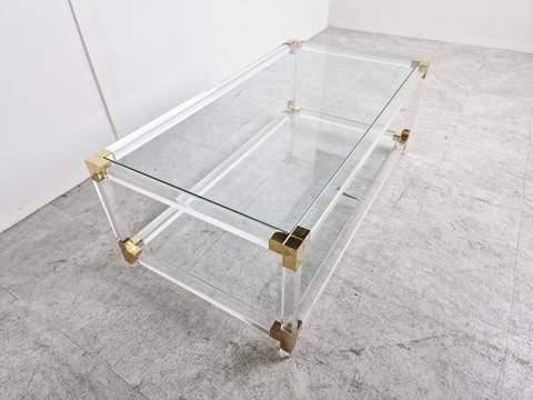 Vintage lucite and brass coffee table