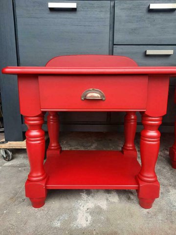 2 x beautiful red bedside tables pine in good condition