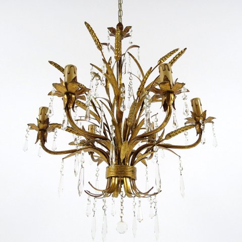 Italian gilt and glass sheaf of wheat chandelier, 1960s