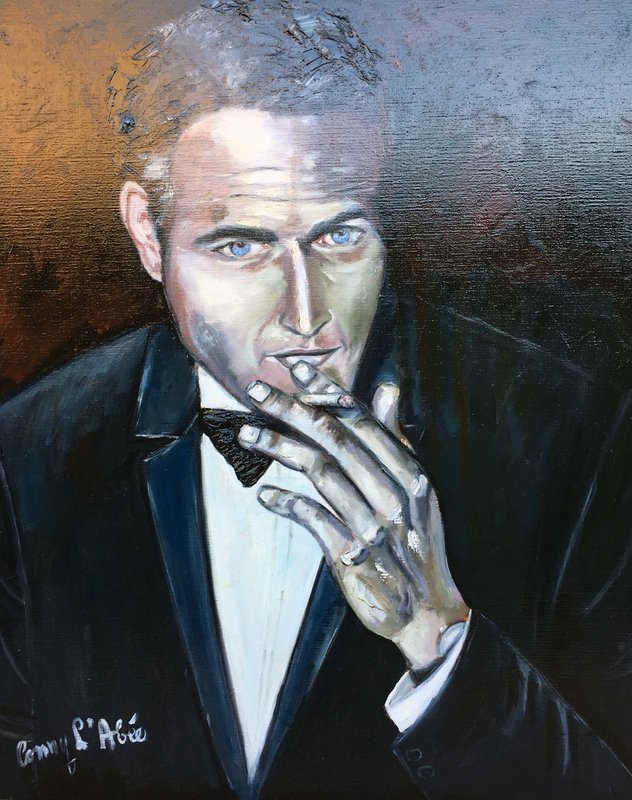 Paul Newman smoking, Oilpainting